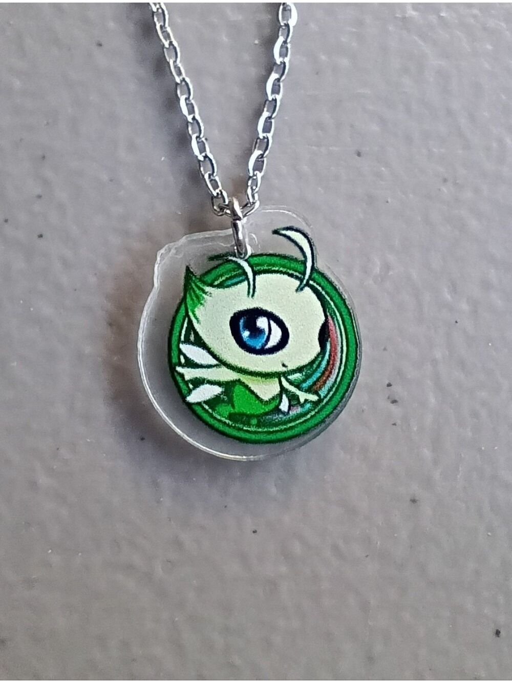 Pokemon Celebi Round Cute Acrylic Handmade Stainless Steel Necklace
